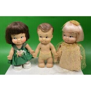 3 Vintage Pee Wee Uneeda Small Dolls 1965 3.5"w Outfits